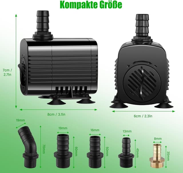 Detalle 2 de Lnicez Aquarium Pumpe 30W mit bis zu 2.500 l/h, Tauchpumpe für Aquarium, Teich & Brunnen