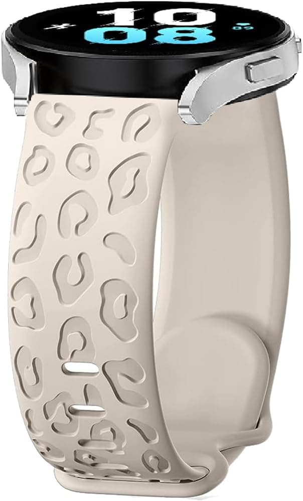 Detalle de FYISWHO 20mm TPU silicone watch strap with leopard print for selected Amazfit models (GTS 4/4 Mini, GTR Mini/42mm, Active 2/3, Bip series)