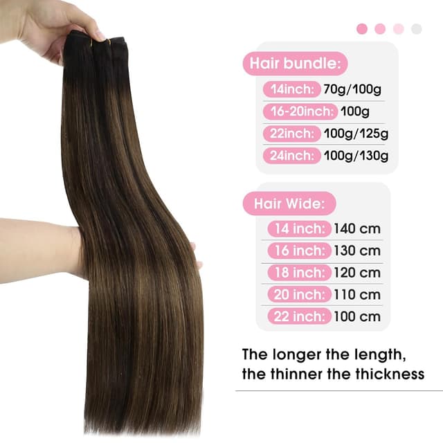 Detalle de YoungSee Echthaar Tressen Braun – Weft Extensions in Dunkelbraun zum Einnähen, 50 cm, 100 g