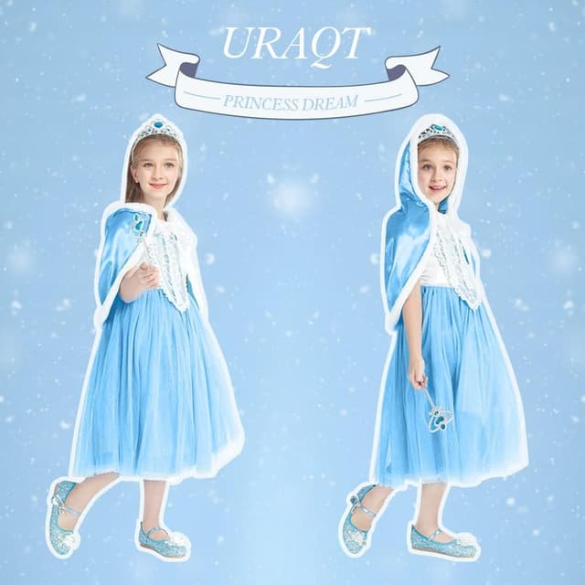 Detalle 2 de URAQT Mädchen Prinzessin-Kostüm Kleid 130