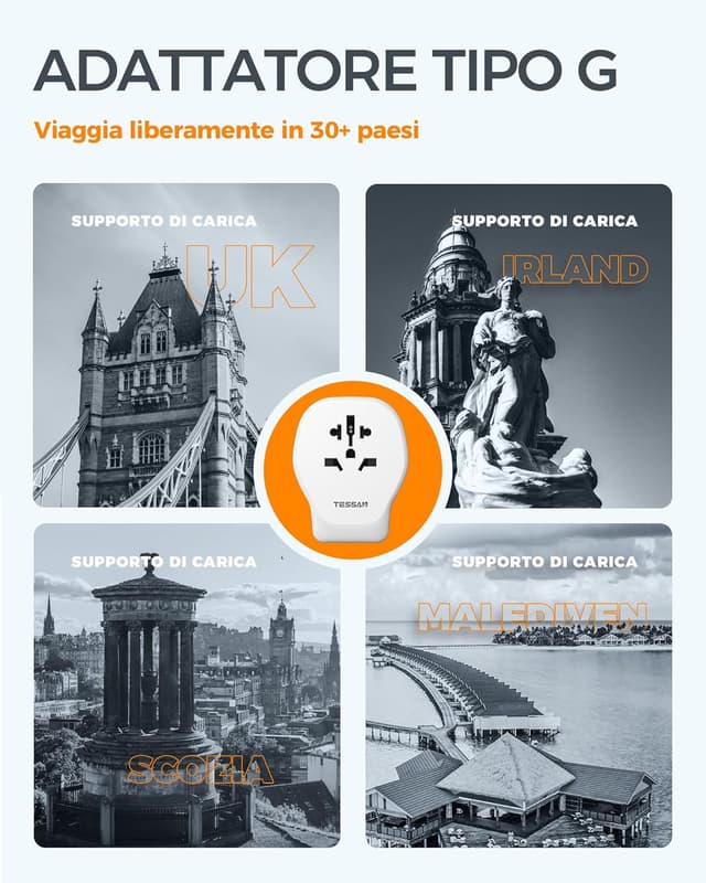 Thumbnail 3 de TESSAN Adattatore Presa Inglese 2500W 🔌