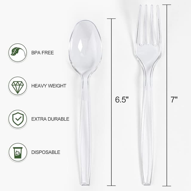 Thumbnail 1 de Clear Plastic Forks and Spoons Set 400 pcs 🍴