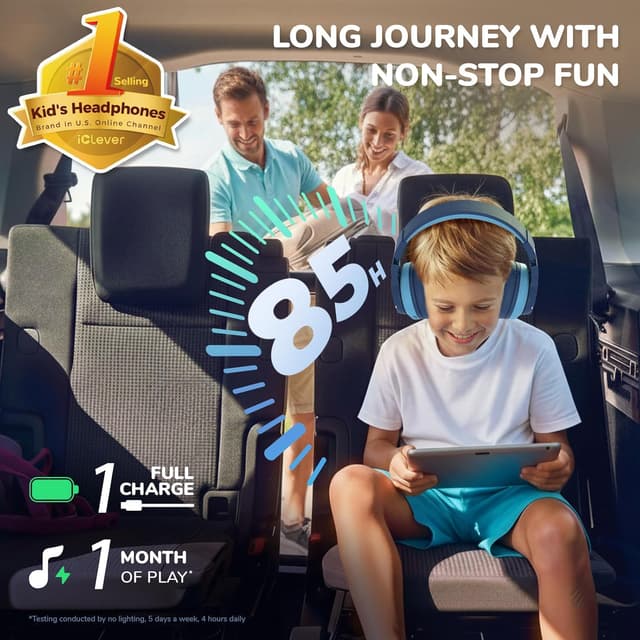 Thumbnail 1 de iClever BTH12 kids headphones 55H battery life