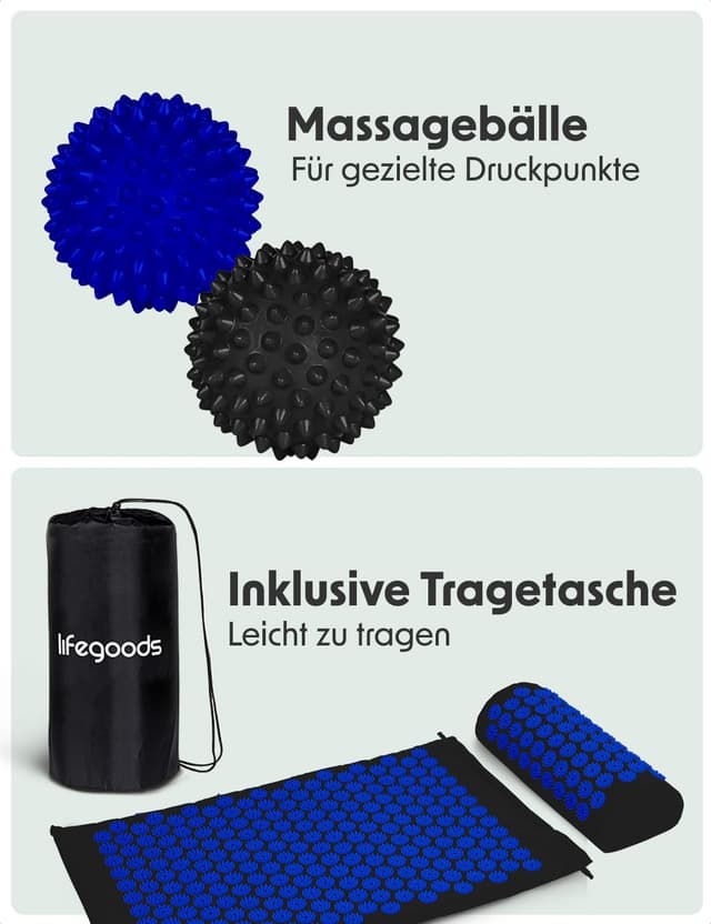 Detalle de LifeGoods Akupressurmatte mit Kissen – Akkupressmatte für Rücken & Nacken