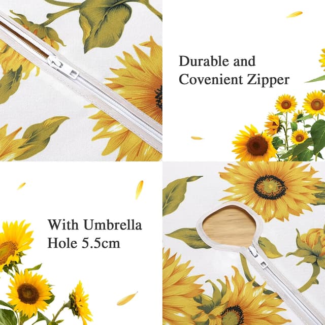 Detalle de Qucover Sunflower Outdoor Tablecloth (Round 150cm) with Parasol Hole & Zipper, Wipe-Clean Polyester
