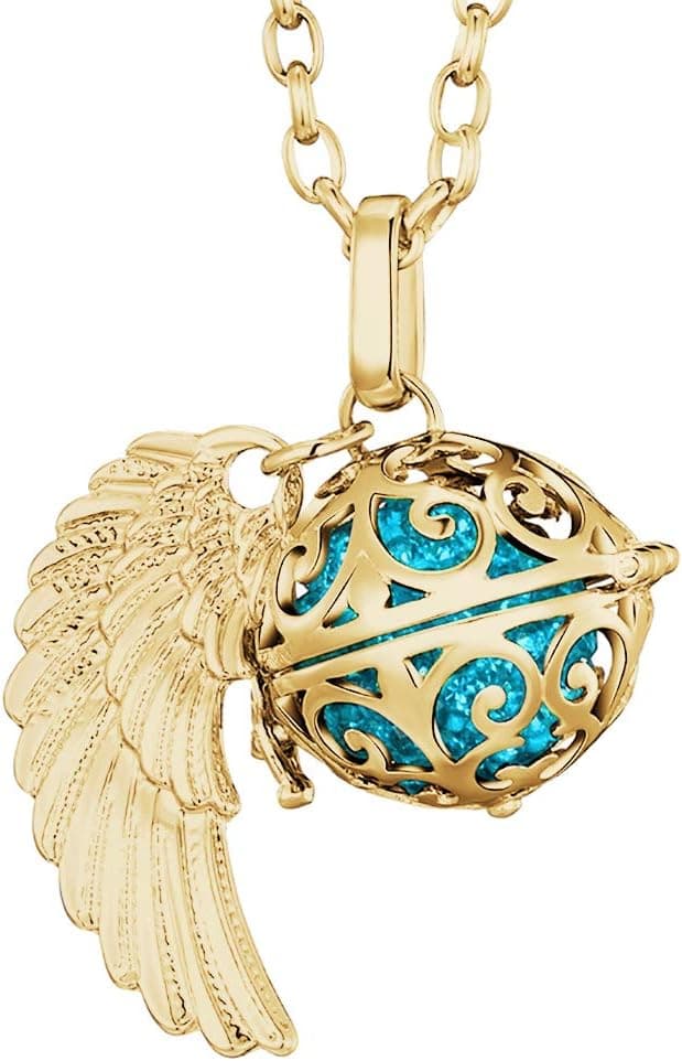 Detalle de Morella Collana catenina da donna Angelo Custode in acciaio inox oro con ciondolo a sfera e ali