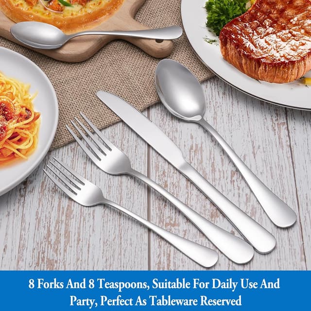 Thumbnail 6 de 16-Piece Silverware Set with Mirror Polished Forks and Spoons