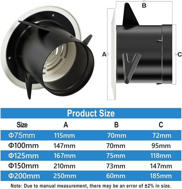 Detalle 2 de Hon&Guan griglia di ventilazione rotonda 75 mm regolabile, in ABS bianco (2 pezzi)