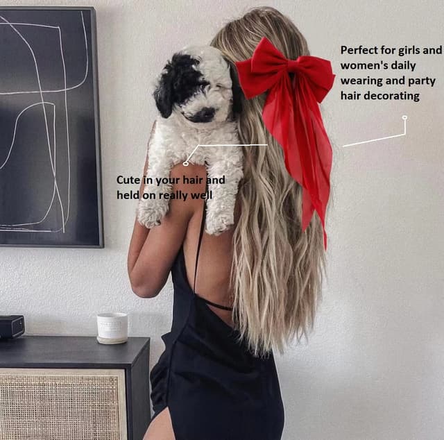 Detalle 2 de Hair Bows for Women & Girls (8-Piece) Satin Ribbon Bow Hair Clips with Long Tails