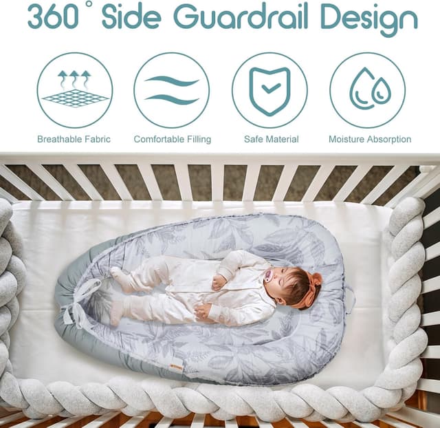 Detalle 2 de Wdmiya Baby Nest Pod for Newborn (0–12 months) – 100% Cotton Baby Lounger in Grey