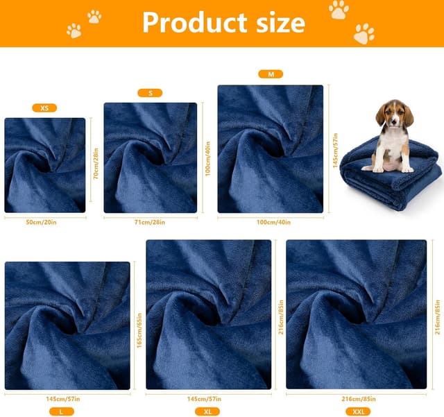 Detalle 2 de Maidewow Waterproof Dog Blanket (Navy) – Reversible Sherpa & Flannel Fleece with Waterproof Inner Lining