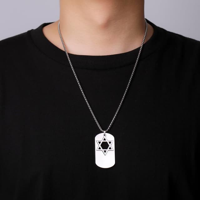 Detalle de VASSAGO Collier en acier inoxydable avec pendentif étoile de David réglable (2 couleurs) pour homme
