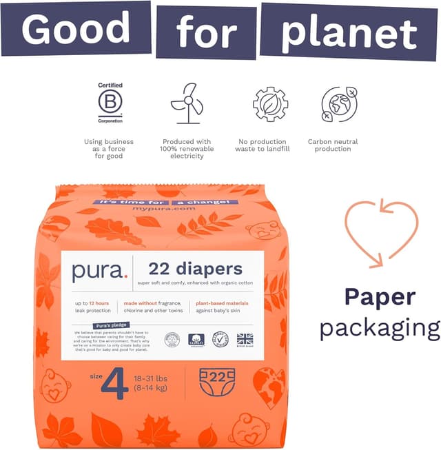 Detalle de Pura Size 4 Baby Diapers 18-31 lbs