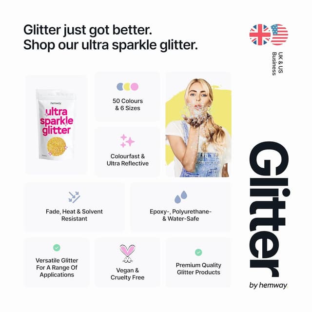 Thumbnail 2 de Hemway Ultra Sparkle Glitter Gold Holographic 100g