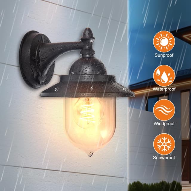 Detalle 2 de EBION Coach Lantern Outdoor Wall Lights – Traditional vintage retro black coach lantern wall lamps (bulbs not included)