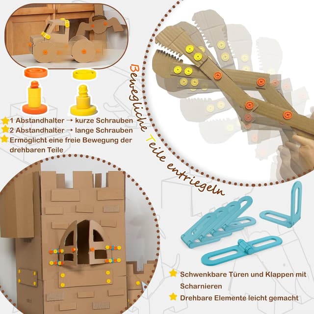 Detalle de ZLemma Karton-Baukasten mit Werkzeugen (401-teilig) ab 6 Jahren – 3D-STEM Bastelset mit Sicherheitsringen