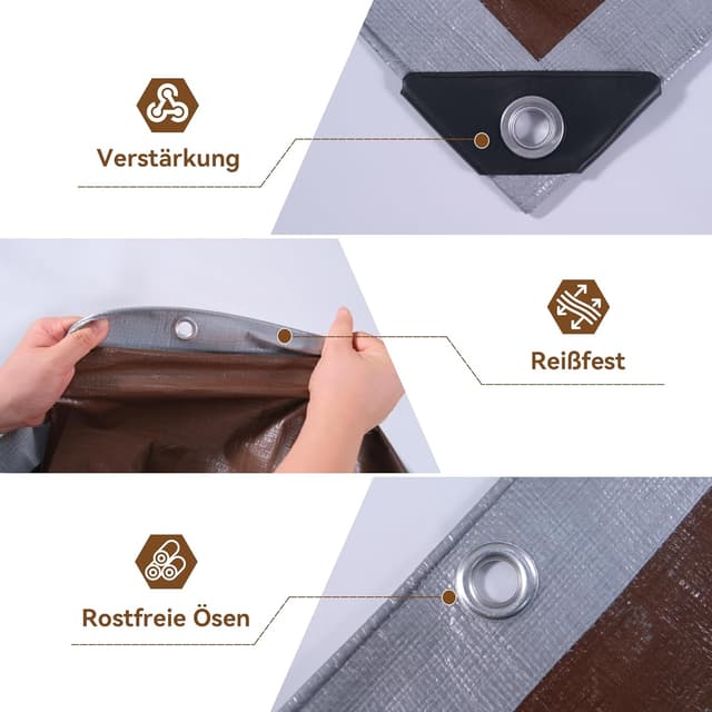 Detalle de COVALL Abdeckplane Fertigmaß 2x3 m mit Ösen – wasserdicht 150 g/m², UV-stabil und reißfest