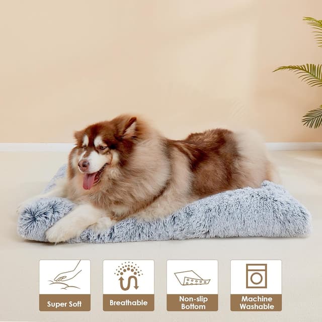 Thumbnail 6 de EHEYCIGA XXL Dog Bed Extra Large (120x90x10cm) – fluffy anti-anxiety crate cushion with non-slip base, washable grey