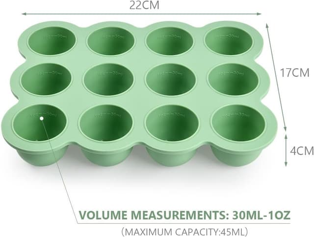 Detalle de Boîte de conservation Aolso en silicone pour congélateur, 12 compartiments avec couvercle hermétique (vert)