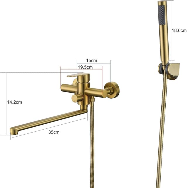 Detalle 1 de HomeLava Rubinetto per vasca da bagno con doccetta e tubo doccia da 1,5 m, oro spazzolato