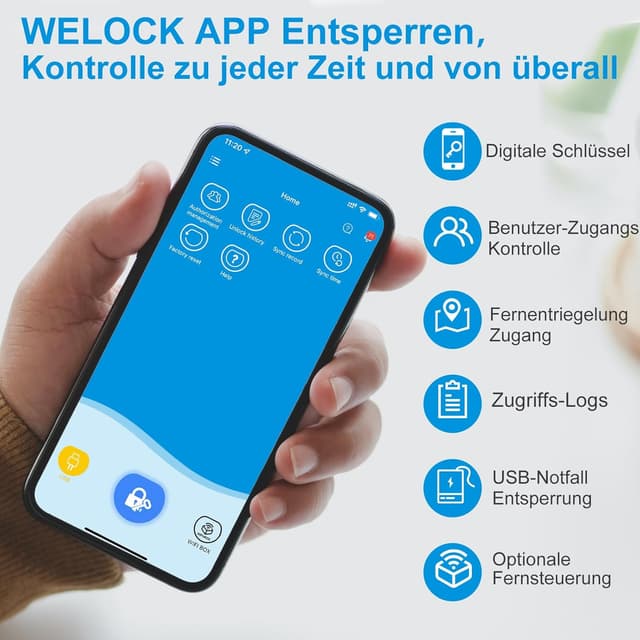 Thumbnail 6 de WELOCK ToucA51 elektronisches Türschloss mit Fingerabdruck, Zahlencode und RFID-Karte (App, verstellbarer Zylinder)