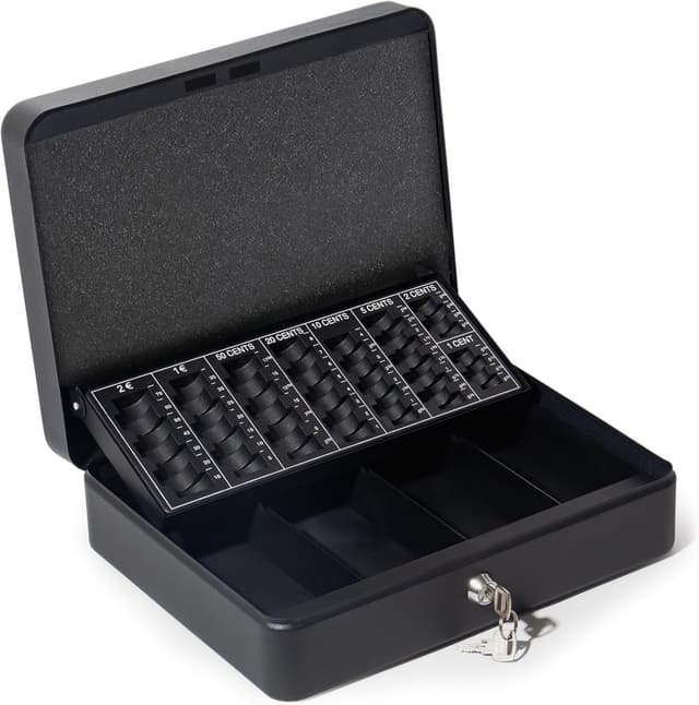 Detalle de GREELUE abschließbare Geldkassette mit Münzzählbrett, 30 × 24 × 9 cm (Schwarz)