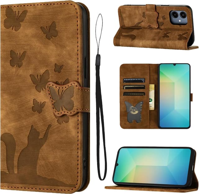 Detalle de LSPCASA Handyhülle für Samsung Galaxy A06 (6,7 Zoll) – PU Flip Case mit Kartenfach und Ständer, braun