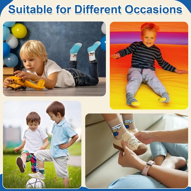 Detalle de GENTABY 12 Pairs Boys Crew Socks (Organic Cotton) – Cartoon & Striped Toddler Socks for Ages 1–7