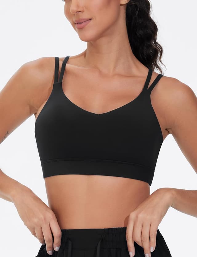 Detalle de THE GYM PEOPLE Soutien-gorge de sport à bretelles spaghetti rembourrées pour femme