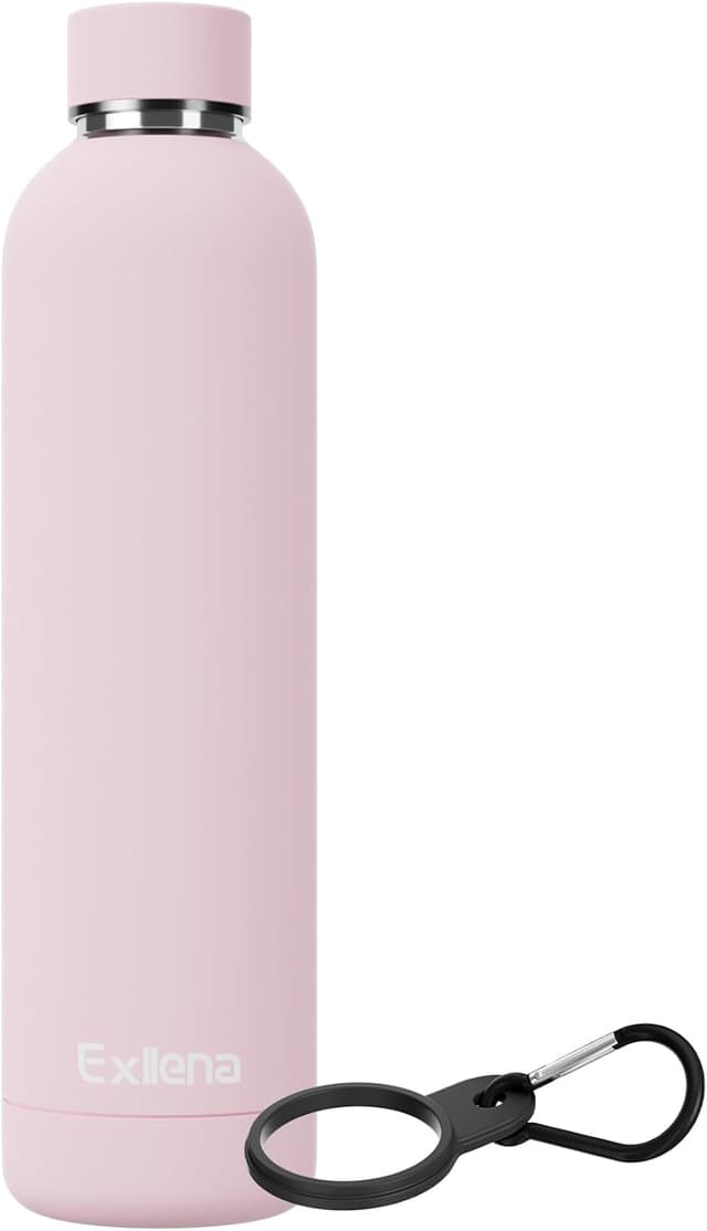 Detalle de Exllena 1l Insulated Water Bottle with Clip – Double-Wall Vacuum Stainless Steel (Pink)