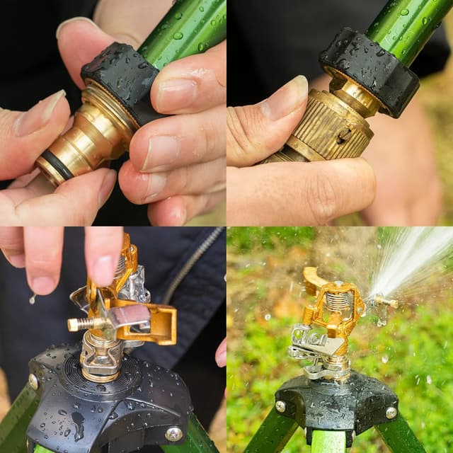 Detalle 2 de Hourleey Impact Sprinkler on Tripod Base (Brass, 0–360° Coverage) for Yard & Lawn