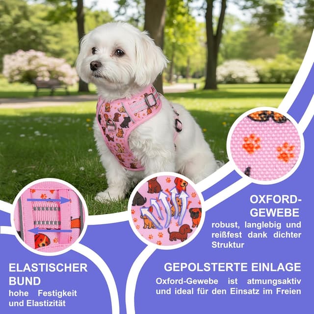 Detalle 2 de Harnais anti-traction Reichstadt Pets pour chien – réglable avec poignée et bandes réfléchissantes (modèle 25RSP083 Puppy S)