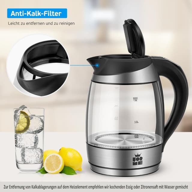 Detalle de FOR ME Glas-Elektrischer Wasserkocher 1,8 l mit Temperaturwahl (40–100 °C) & Warmhaltefunktion