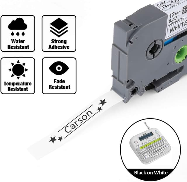 Detalle 2 de 4er-Set kompatibles Brother TZe-231 Etikettenband (12 mm, weiß) – wasser- und ölbeständig für P-touch