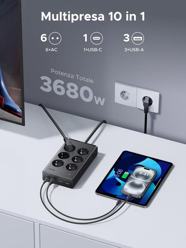 Detalle 2 de UGREEN Ciabatta Multipresa 10 in 1 3680W