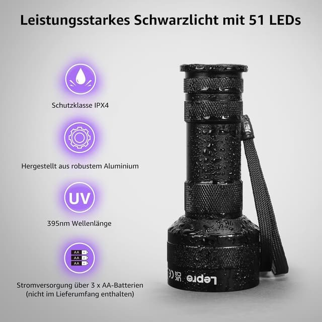 Thumbnail 5 de Lepro HD51 UV-Taschenlampe 395 nm für Haustierurin