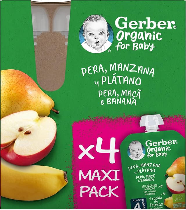 Thumbnail 1 de Gerber Organic Pera, Manzana y Plátano, Bolsitas 4x90g 🍎