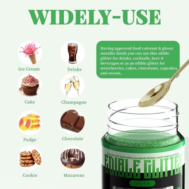 Detalle de ANRZO Paillettes comestibles Premium vert (15 g) pour gâteaux, cupcakes et boissons