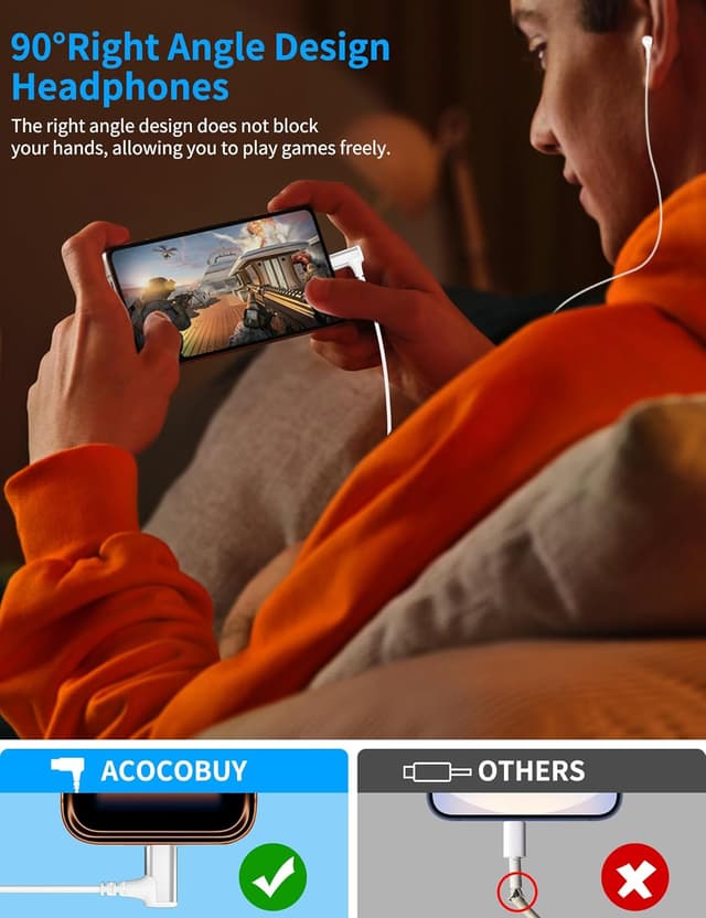 Detalle de ACOCBUY USB-C Wired In-Ear Headphones with Mic (Right-Angle, Magnetic) for Pixel, iPhone & Samsung