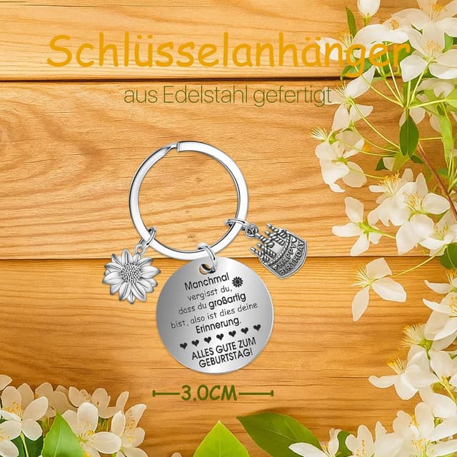 Detalle de Farbeele Positive Sonnenblume & Glücksbringer-Schlüsselanhänger (Pocket Hug Figur) – Geburtstagsgeschenk mit Wunschkarte
