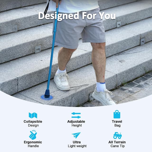 Detalle de HEALTHBAZAAR faltbarer Gehstock für alle Gelände mit Stoßdämpfung, höhenverstellbar (152–195 cm)