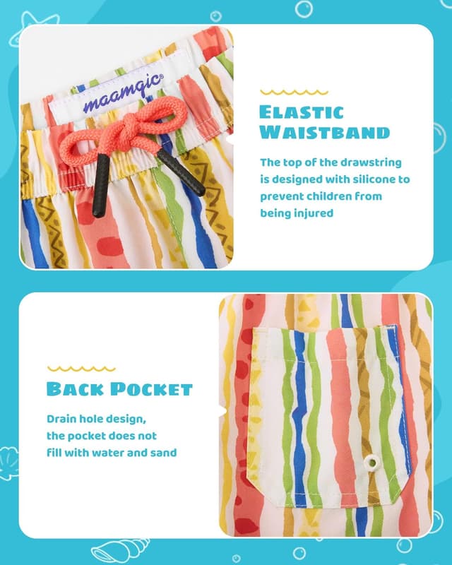 Detalle 2 de MaaMgic Badehose Jungen Badeshorts Kinder (2-in-1) – schnelltrocknend mit Kompressions-Innenhose