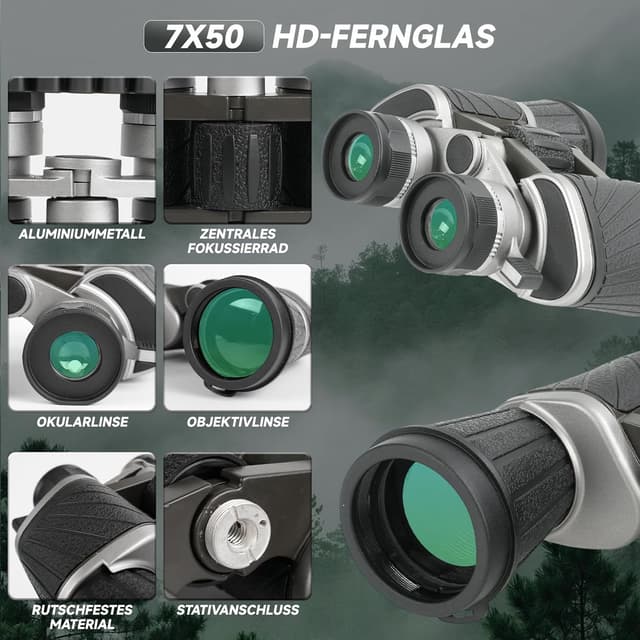 Detalle de BOSTRON 7x50 Fernglas für Erwachsene – kompakte Porro-Prismen, Dioptrienausgleich