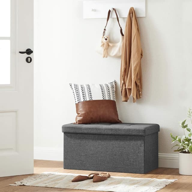Detalle 2 de SONGMICS MAZIE LSF47K Cassapanca pouf contenitore pieghevole da 76 cm, grigio scuro