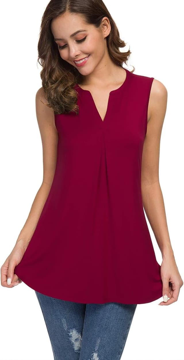 Detalle de Neineiwu Tanktop Damen mit V-Ausschnitt und Plisseefront – ärmellos, elegant für den Sommer