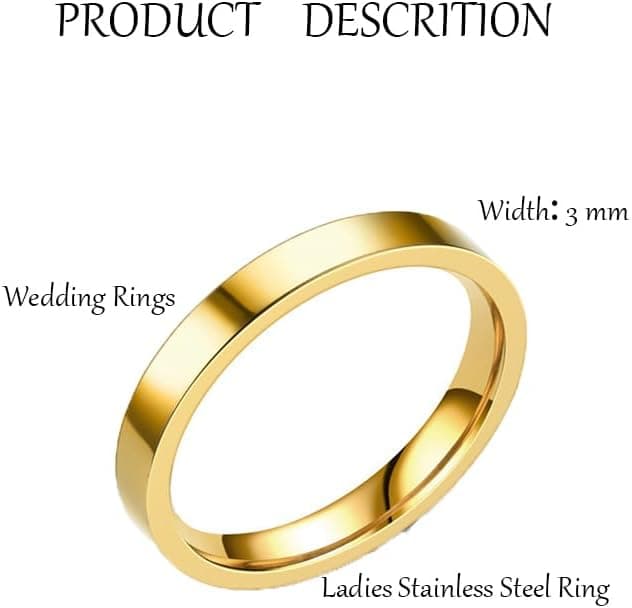 Detalle 2 de Bague femme MAGIIE en acier inoxydable, finition or, anneau 3 mm (tailles 10, 12, 14, 17)