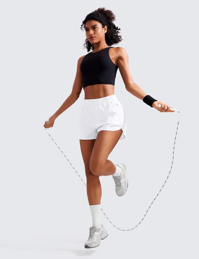 Detalle de CRZ YOGA pantaloncini da corsa a vita alta da donna con fodera e tasca con zip