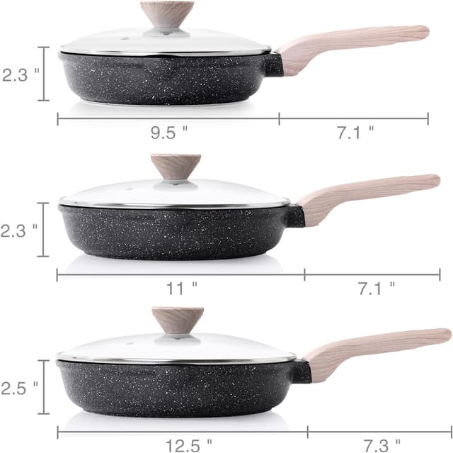 Detalle 2 de Kordisen Nonstick Frying Pan Set with Lids (3-Piece) — Stay-Cool Bakelite Handles, PFOA-Free Induction Cookware