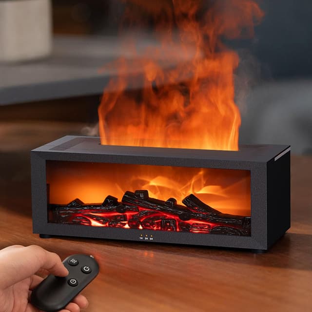 Detalle de Diffuseur d’arômes avec cheminée LED Flame, humidificateur 4 en 1 et minuterie (4 modes)