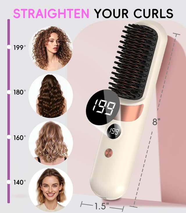 Thumbnail 6 de Go Brush Pro UK Cordless Hair Straightener Brush – Portable rechargeable ceramic styling tool with 4 heat settings